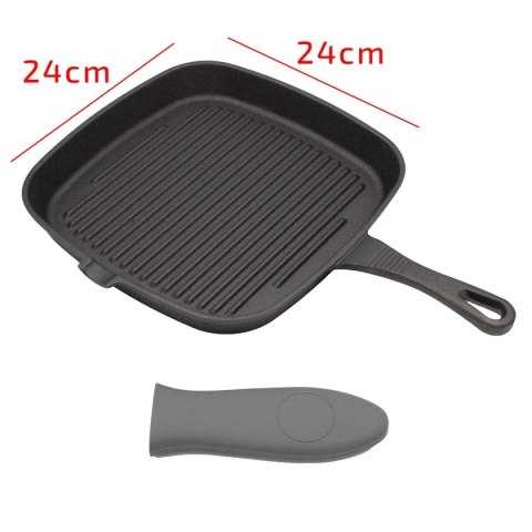 PATELNIA GRILLOWA ŻELIWNA 24cm Z SILIKONOWĄ NAKŁADKĄ 2668
